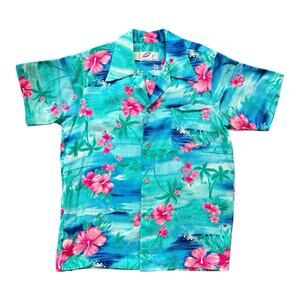 Vtg 60’s/70’s Pomare Hawaiian Bright Patterned Acrylic Bark Cloth Aloha Shirt M